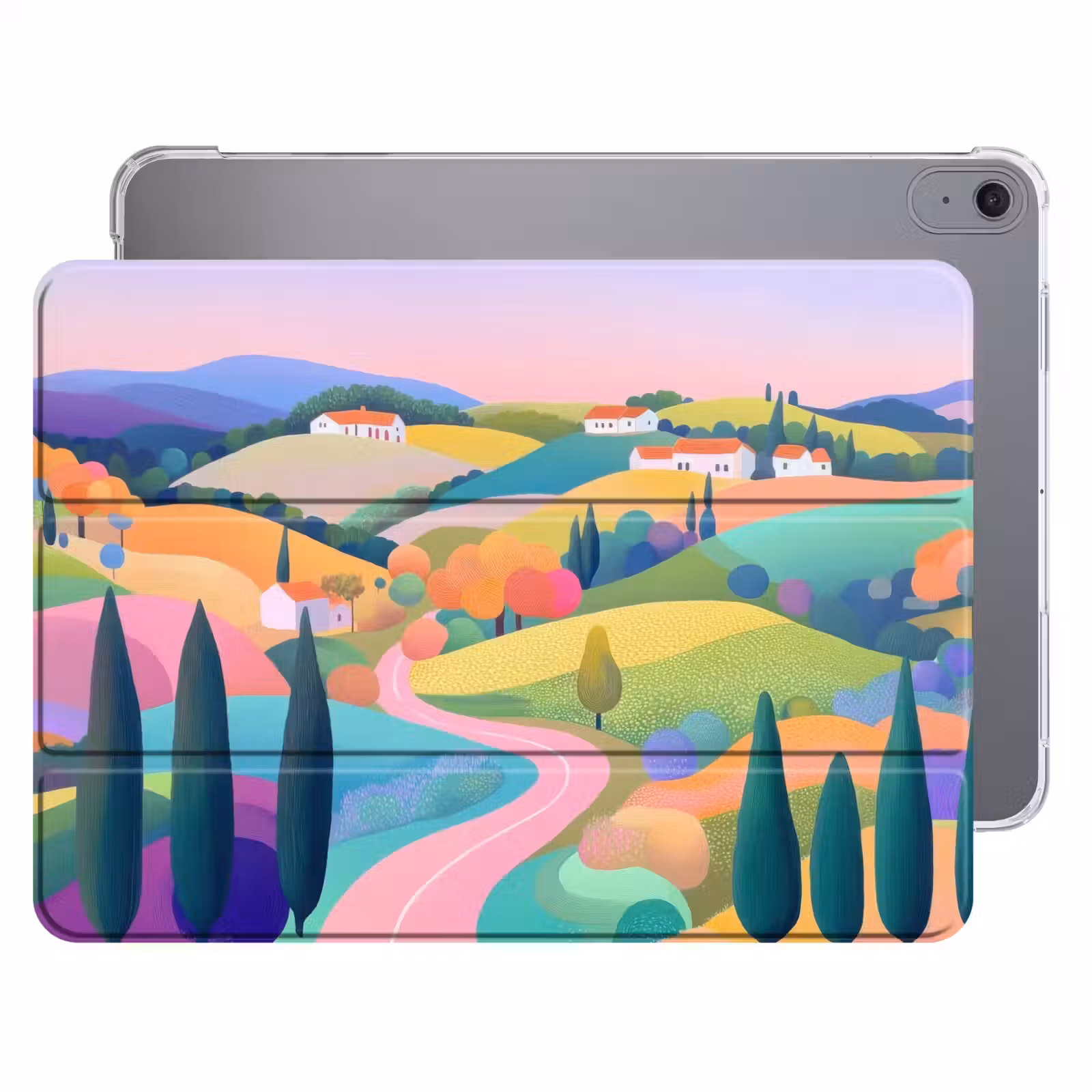 iPad hoes - Landschap - Paars - Pastel - Huizen — 1