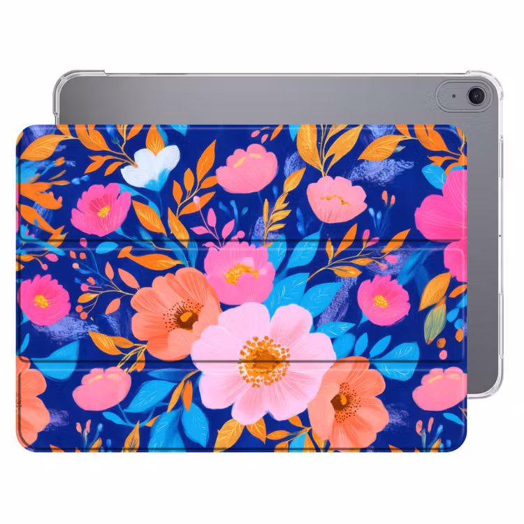 iPad hoes - Bloemen - Blauw - Roze — 1