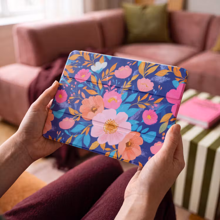 iPad hoes - Bloemen - Blauw - Roze — 4