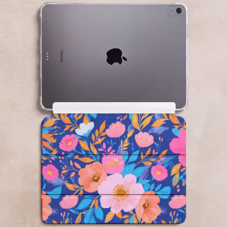 iPad hoes - Bloemen - Blauw - Roze — 6