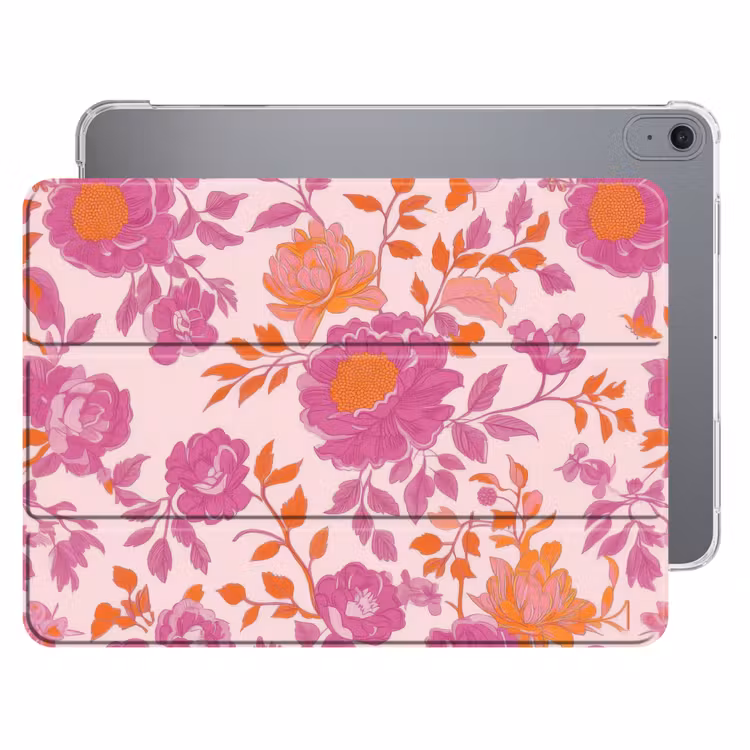 iPad hoes - Bloemenpatroon - Roze - Oranje - Bloemen — 1