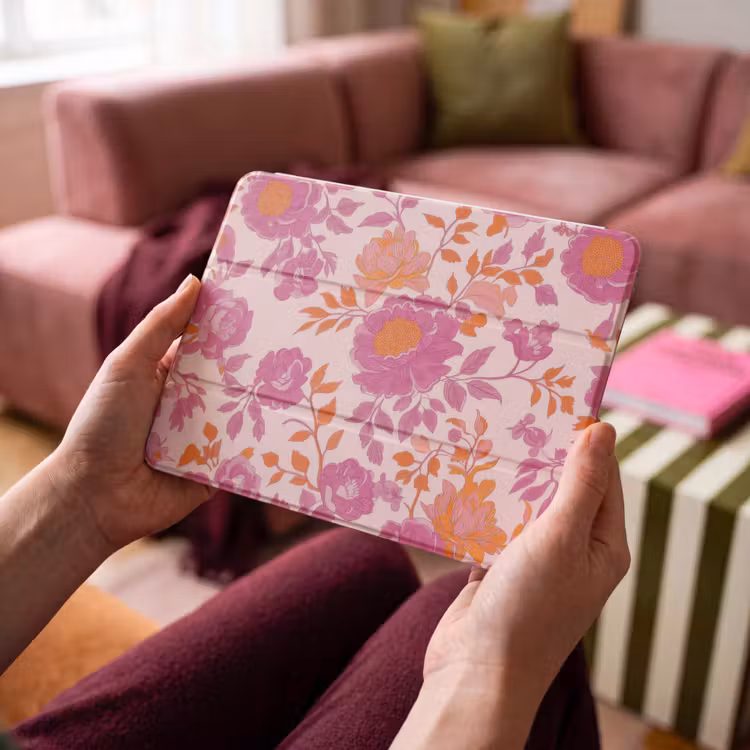 iPad hoes - Bloemenpatroon - Roze - Oranje - Bloemen — 4