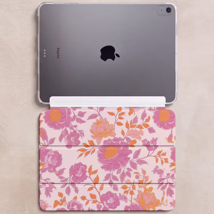 iPad hoes - Bloemenpatroon - Roze - Oranje - Bloemen — 6