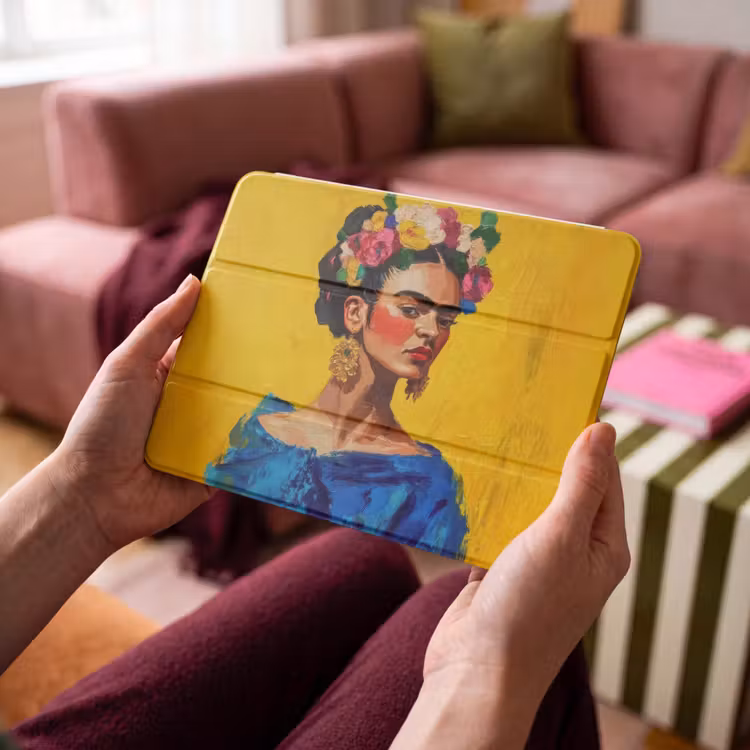 iPad hoes - Frida Kahlo - Vrouw - Geel - Blauw - Bloemen — 4