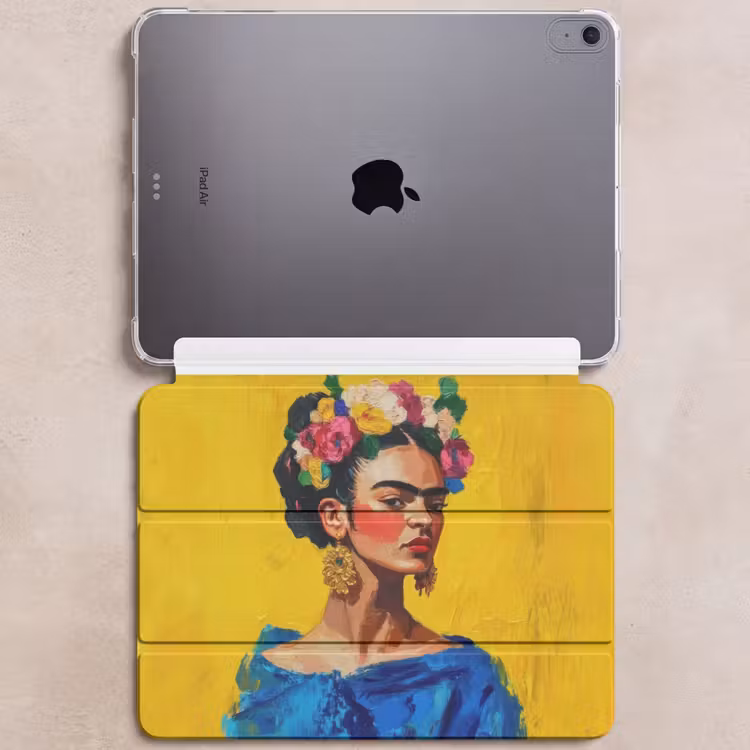 iPad hoes - Frida Kahlo - Vrouw - Geel - Blauw - Bloemen — 6