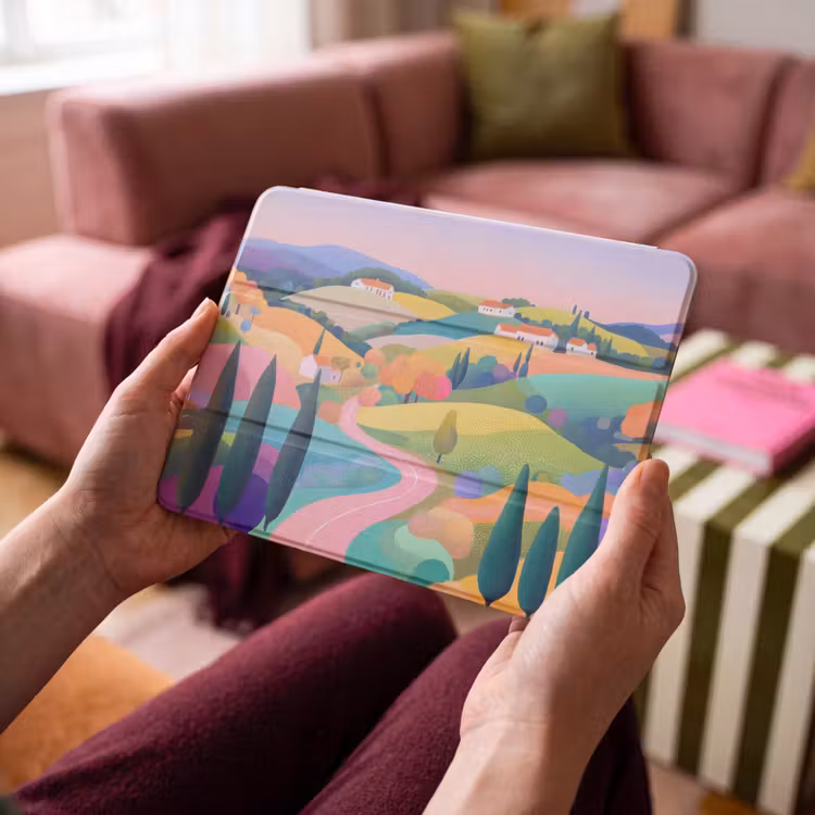 iPad hoes - Landschap - Paars - Pastel - Huizen — 4