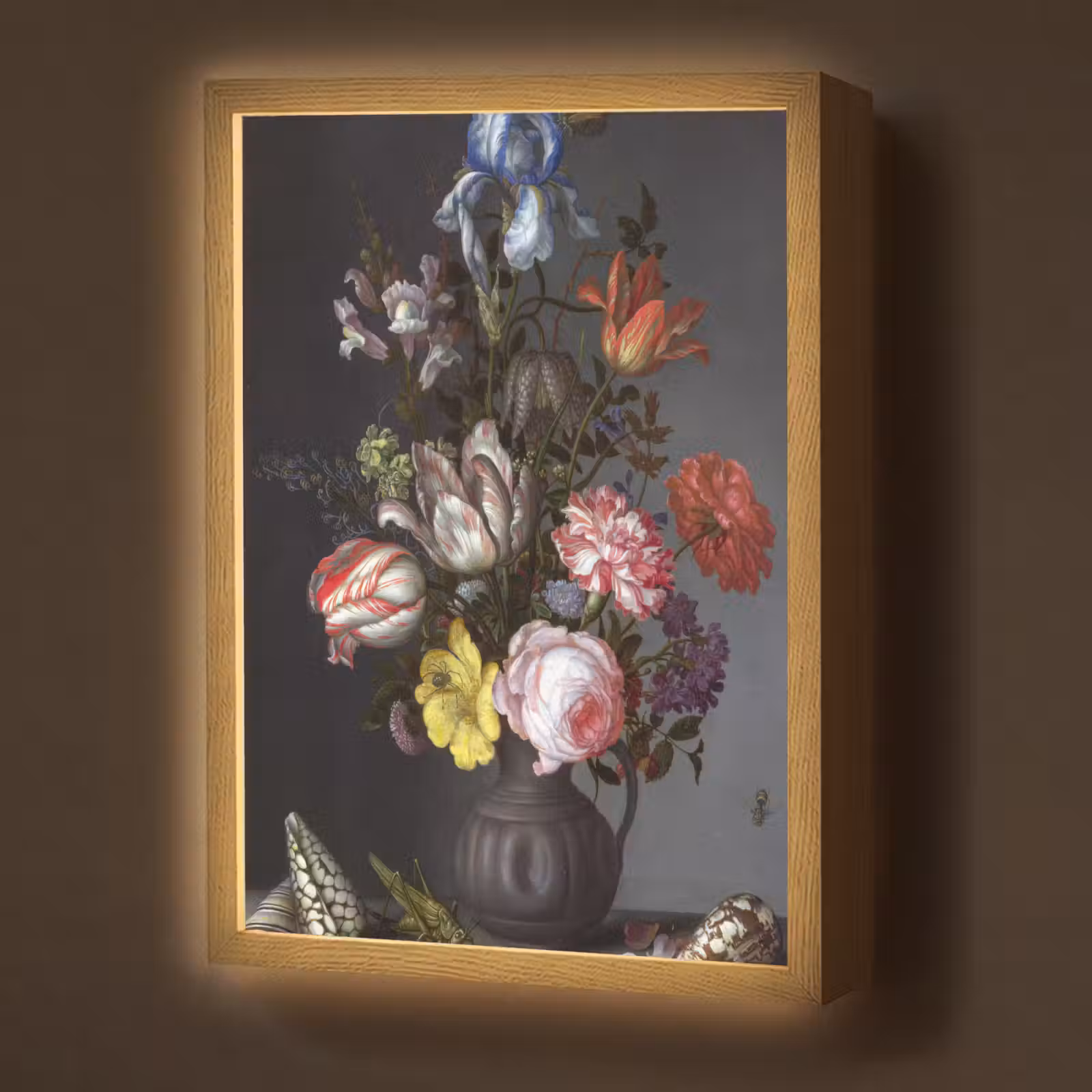 Lightbox - Wandlamp - Bloemen in een vaas met schelpen en insecten - Balthasar van der Ast — 1