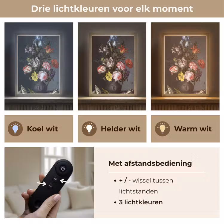 Lightbox - Wandlamp - Bloemen in een vaas met schelpen en insecten - Balthasar van der Ast — 7