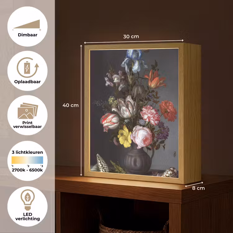 Lightbox - Wandlamp - Bloemen in een vaas met schelpen en insecten - Balthasar van der Ast — 9