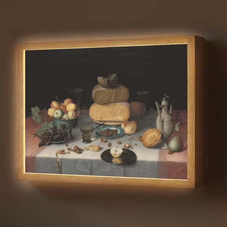Lightbox - Wandlamp - Stilleven met kazen - Kunstwerk - Oude meesters — 1