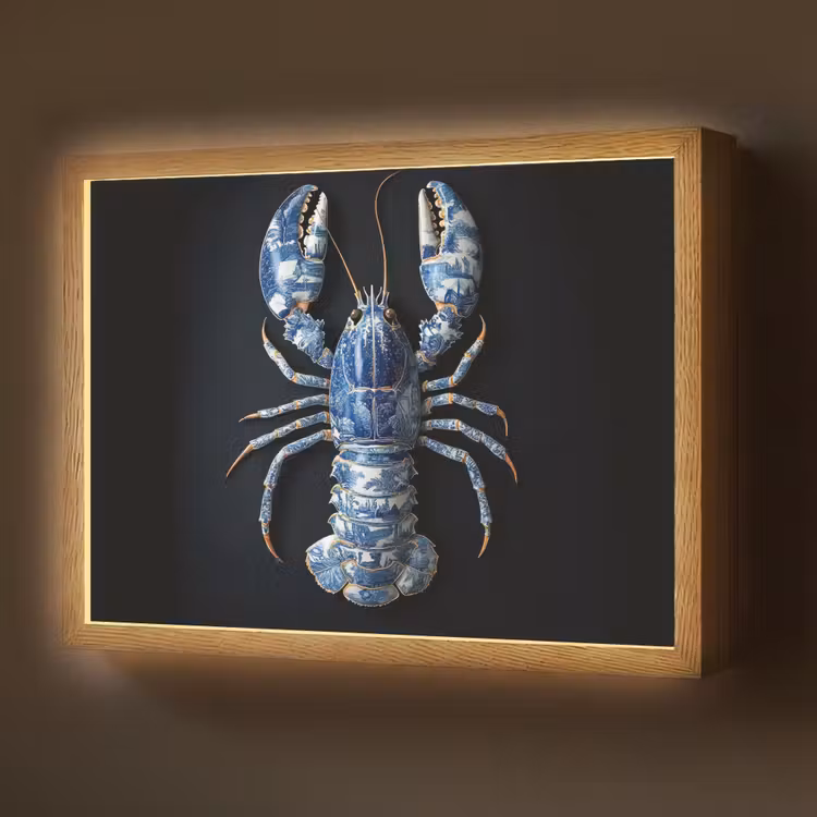 Lightbox - Wandlamp - Kreeft - Delftsblauw - Schild - Stoer