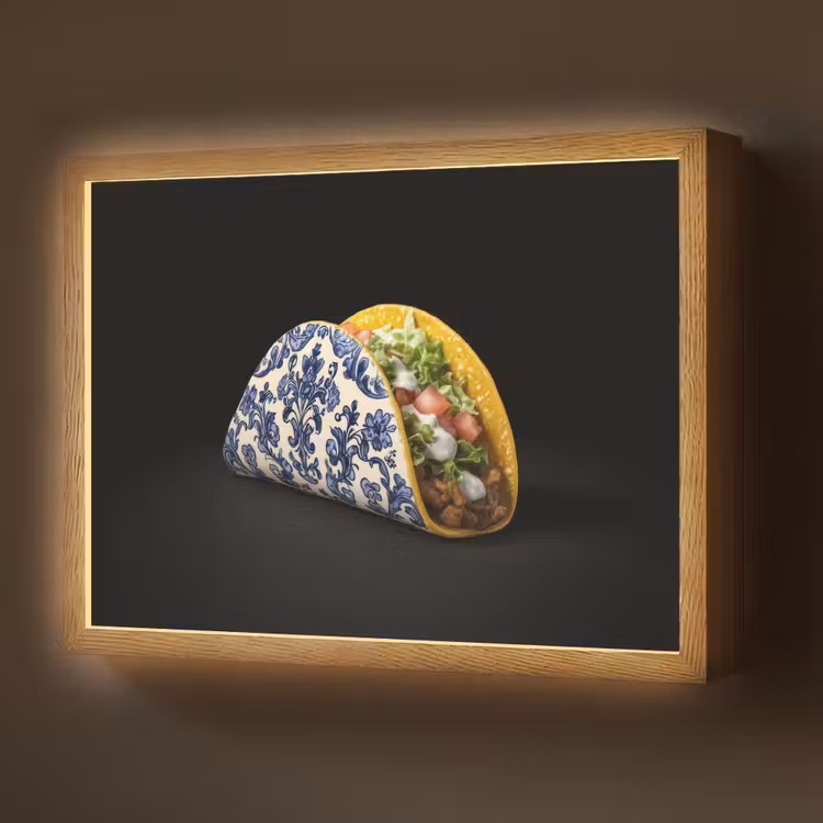 Lightbox - Wandlamp - Taco - Vlees - Salade - Delftsblauw - Motief
