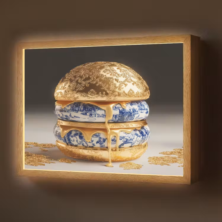 Lightbox - Wandlamp - Delftsblauw - Goud - Burger