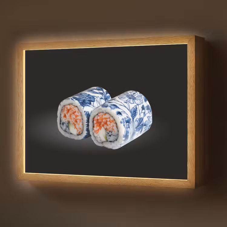Lightbox - Wandlamp - Sushi - Delfts blauw - Rijst - Vis - Elegant