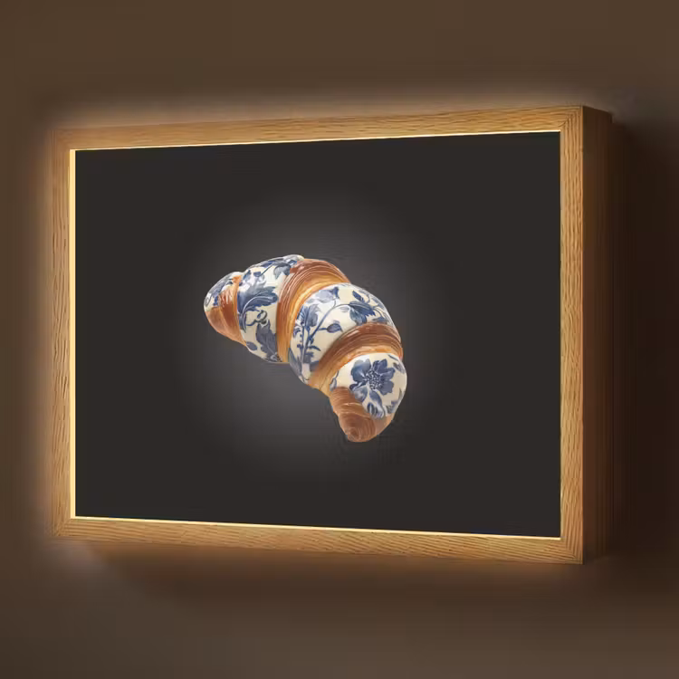 Lightbox - Wandlamp - Croissant - Bloemenpatroon - Delftsblauw