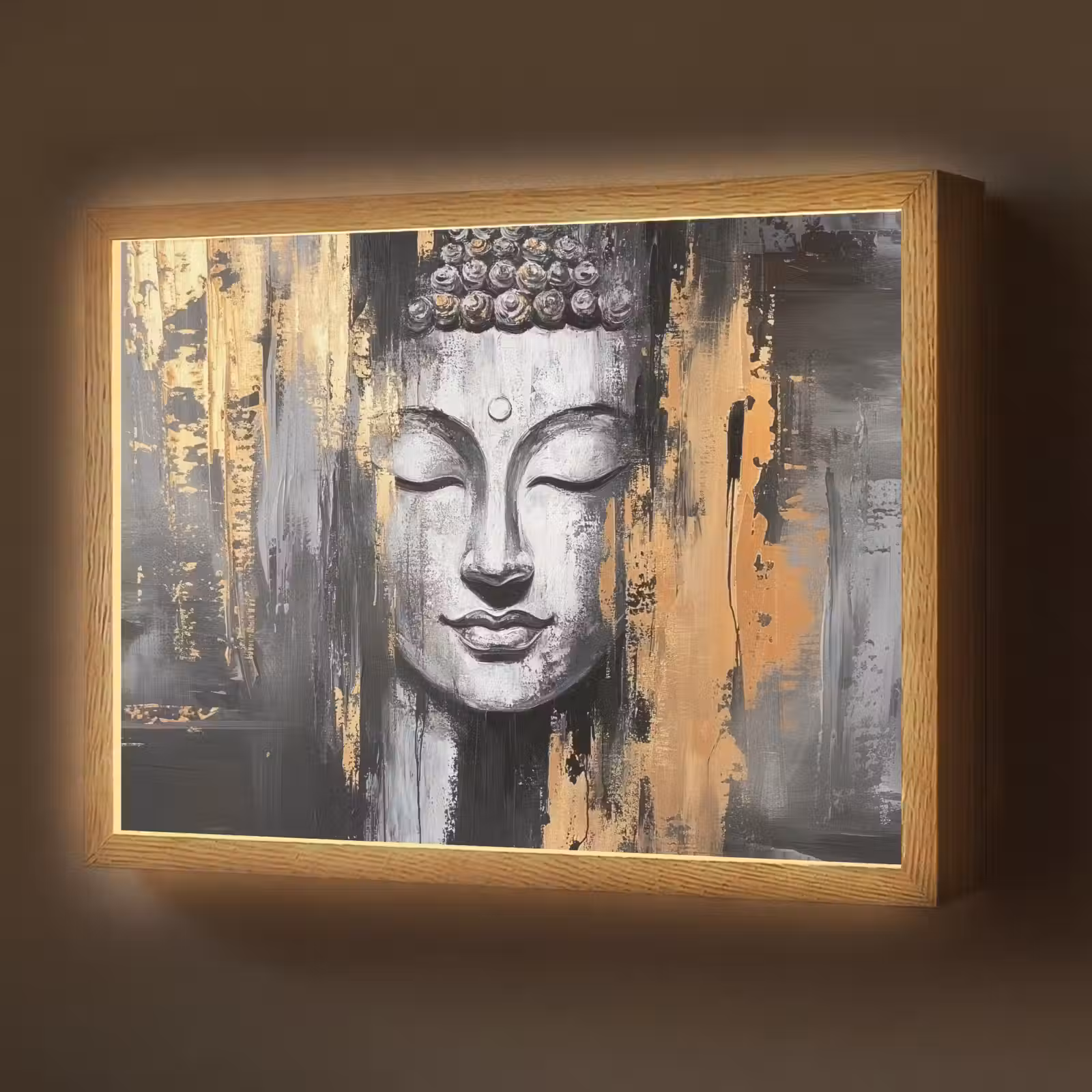 Lightbox - Wandlamp - Boedhha - Penseelstreken - Goud - Abstract — 1
