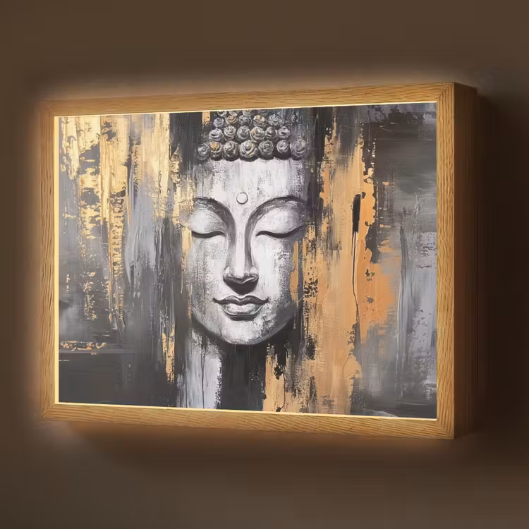Lightbox - Wandlamp - Boedhha - Penseelstreken - Goud - Abstract — 1