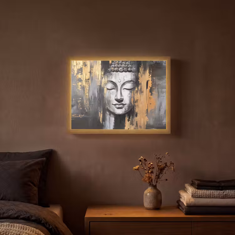 Lightbox - Wandlamp - Boedhha - Penseelstreken - Goud - Abstract — 3