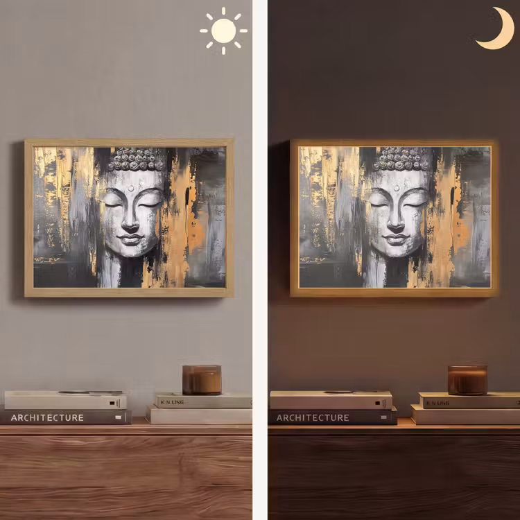 Lightbox - Wandlamp - Boedhha - Penseelstreken - Goud - Abstract — 6