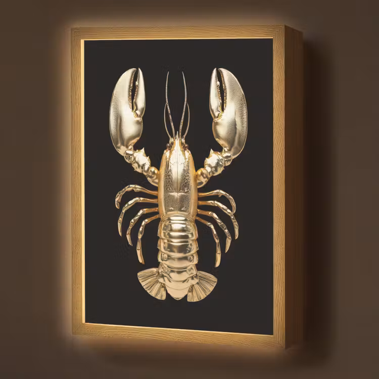 Lightbox - Wandlamp - Kreeft - Goud - Textuur - Zwart — 1