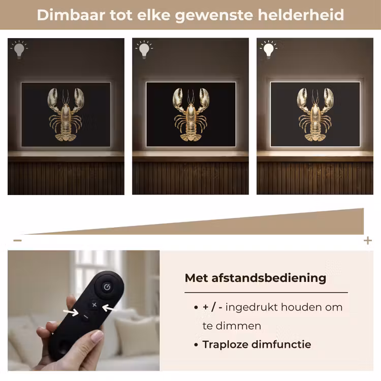 Lightbox - Wandlamp - Kreeft - Goud - Textuur - Zwart — 9
