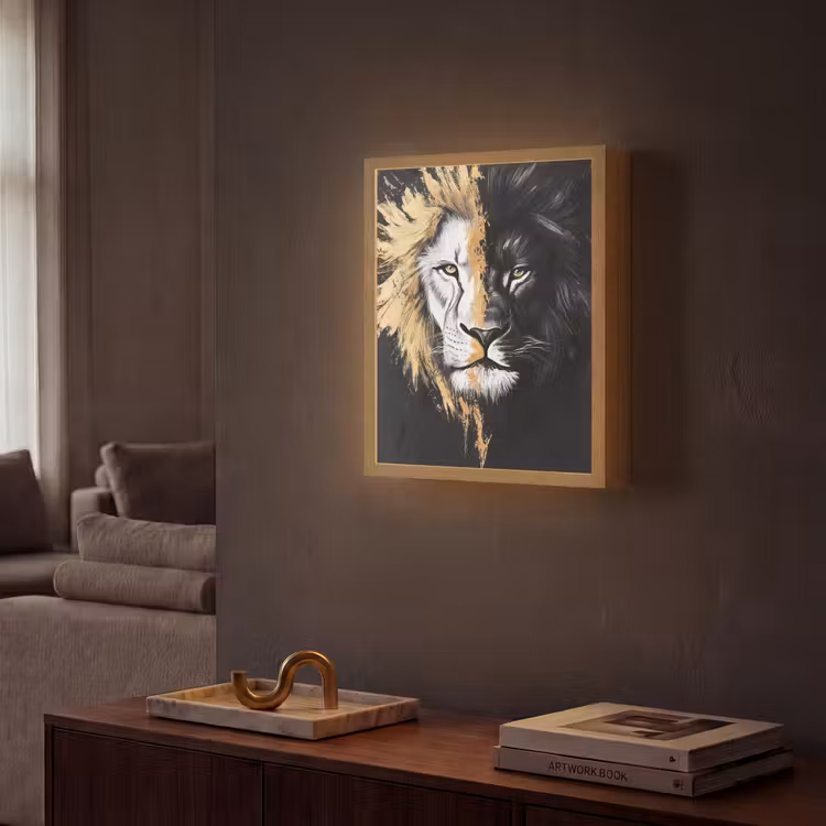 Lightbox - Wandlamp - Leeuw - Gesplitst - Zwart - Lijn — 2