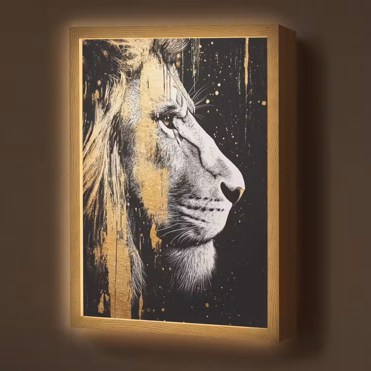 Lightbox - Wandlamp - Portret - Leeuw - Abstract - Goud — 1