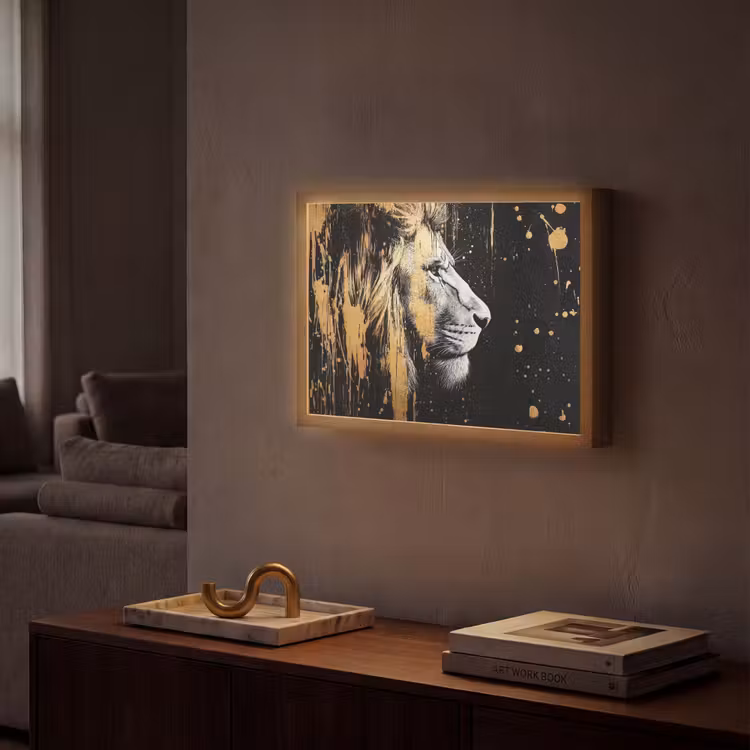 Lightbox - Wandlamp - Portret - Leeuw - Abstract - Goud — 2