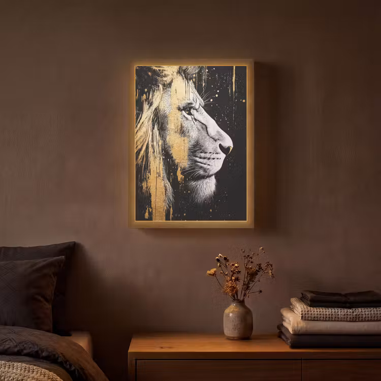 Lightbox - Wandlamp - Portret - Leeuw - Abstract - Goud — 3