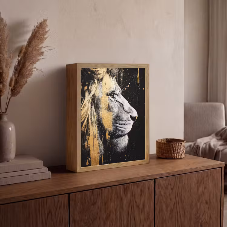Lightbox - Wandlamp - Portret - Leeuw - Abstract - Goud — 4