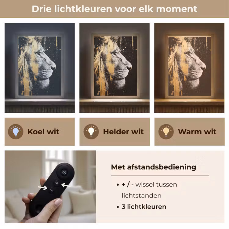Lightbox - Wandlamp - Portret - Leeuw - Abstract - Goud — 7