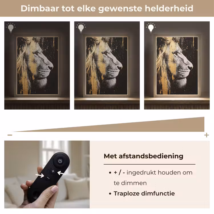 Lightbox - Wandlamp - Portret - Leeuw - Abstract - Goud — 8