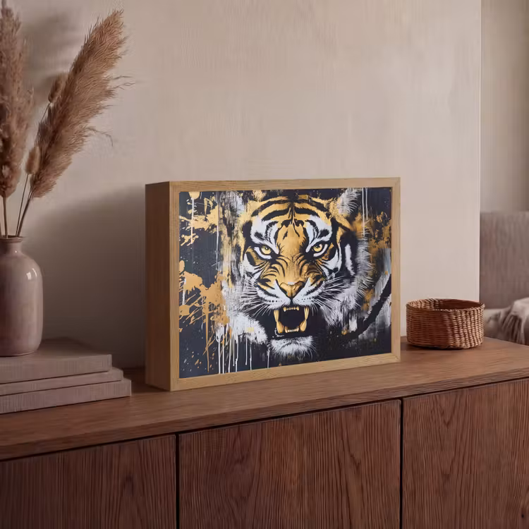 Lightbox - Wandlamp - Tijger - Verfspatten - Goud — 4