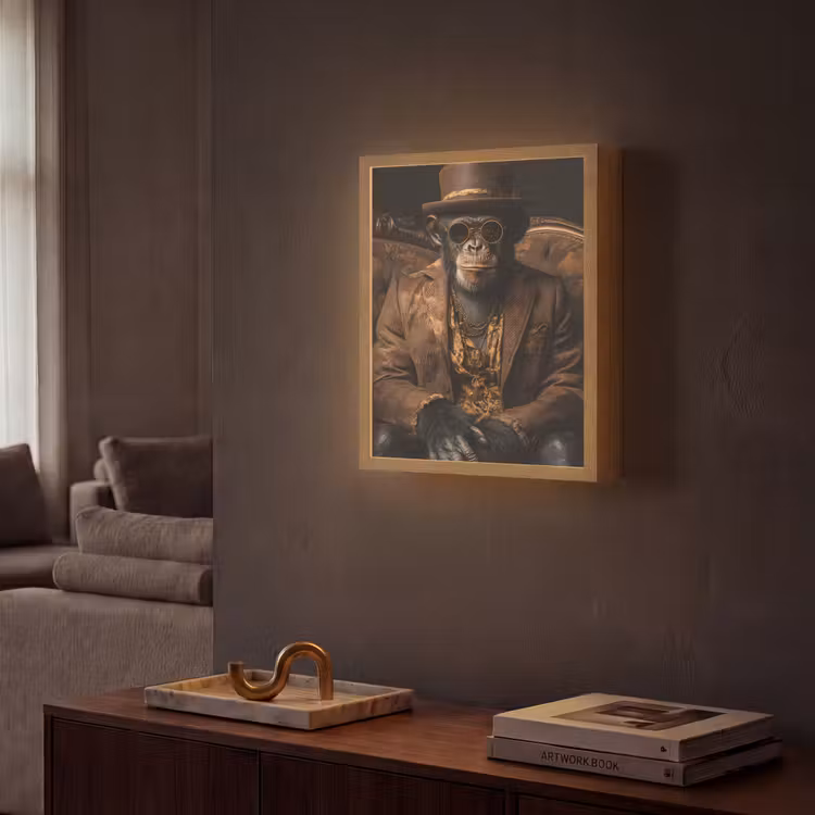 Lightbox - Wandlamp - Chimpansee - Stoel - Pak - Bruin — 2