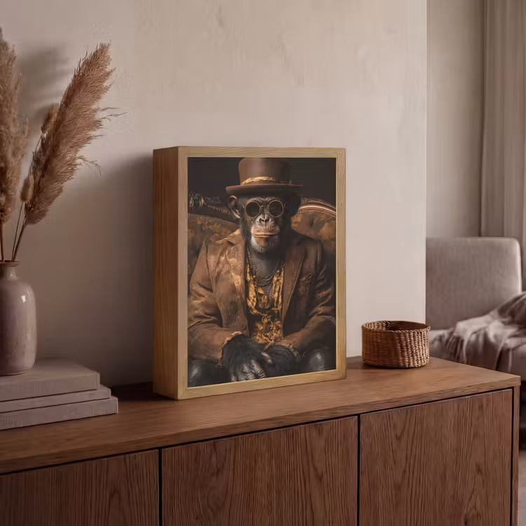 Lightbox - Wandlamp - Chimpansee - Stoel - Pak - Bruin — 4
