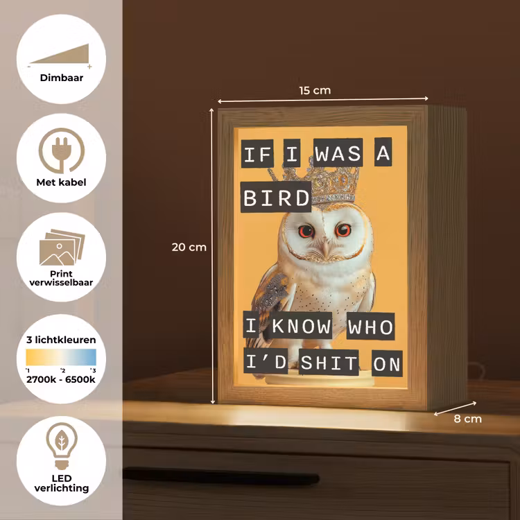 Lightbox - Wandlamp - Geel - Uil - Vogel - Decoratie — 7