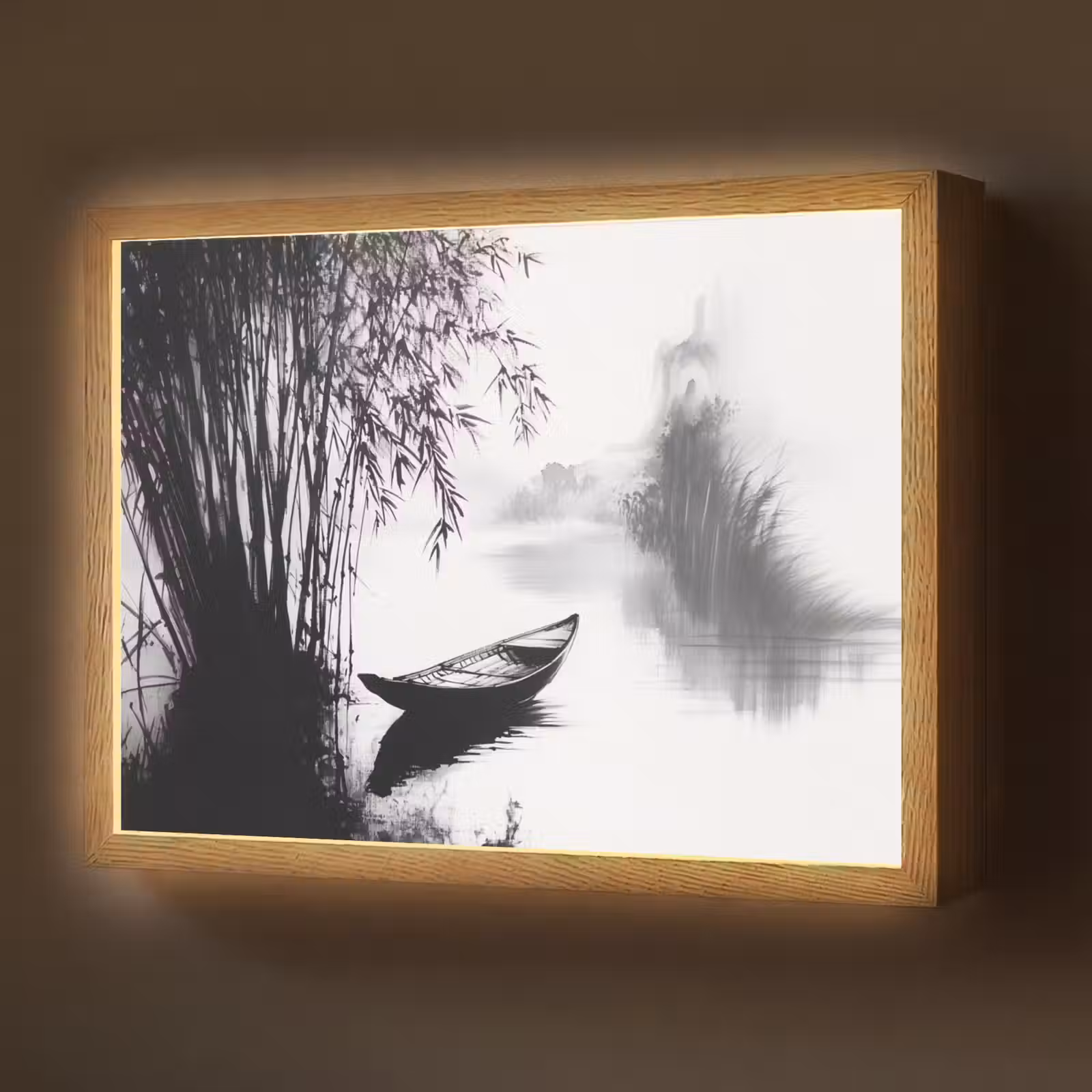 Lightbox - Wandlamp - Boot - Rivier - Bamboe - Wit — 1