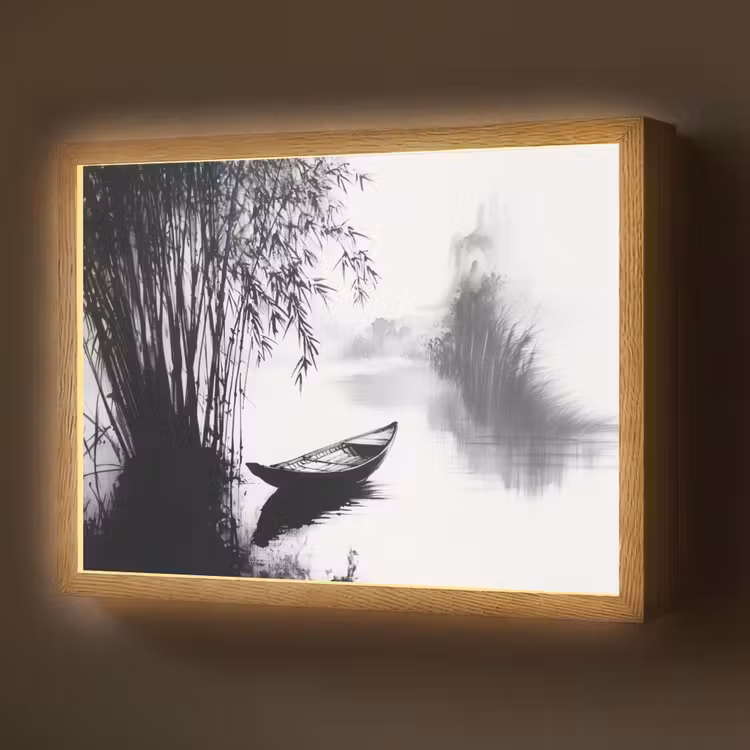 Lightbox - Wandlamp - Boot - Rivier - Bamboe - Wit — 1