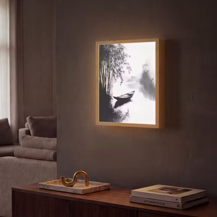 Lightbox - Wandlamp - Boot - Rivier - Bamboe - Wit — 2