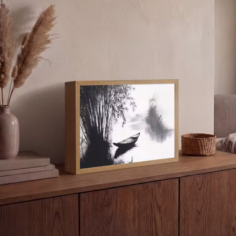 Lightbox - Wandlamp - Boot - Rivier - Bamboe - Wit — 4