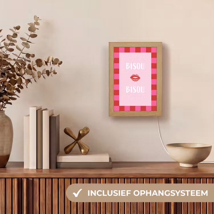 Lightbox - Wandlamp - Kiss - Roze - Frans - Valentijn — 8
