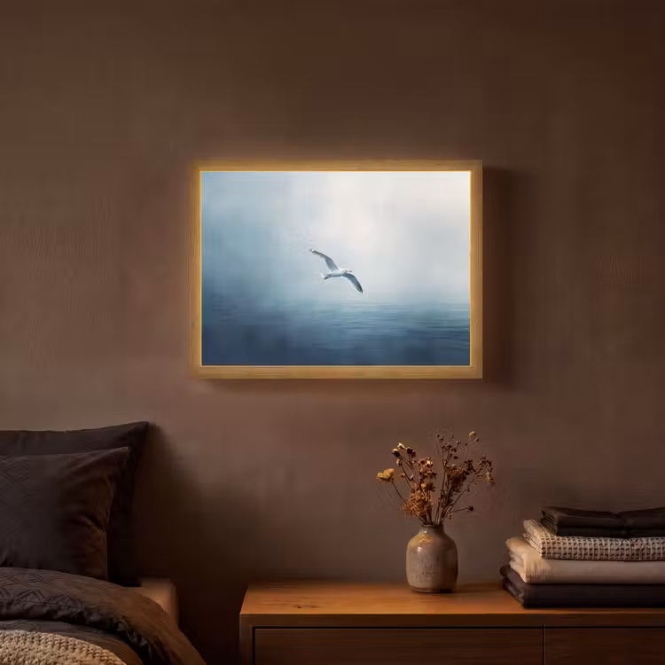 Lightbox - Wandlamp - Meeuw - Wit - Zee - Mistig — 3