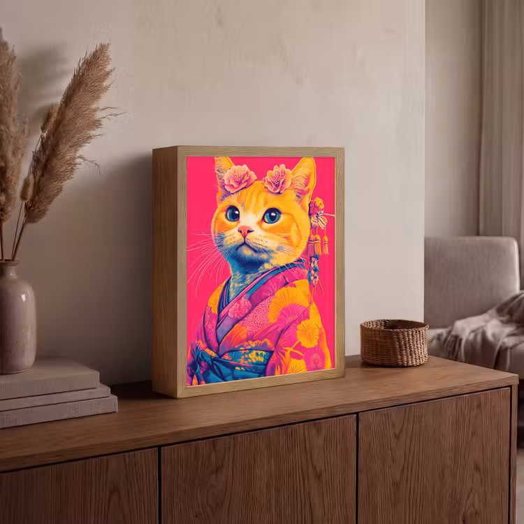 Lightbox - Wandlamp - Kat - Kimono - Bloemen - Roze — 4