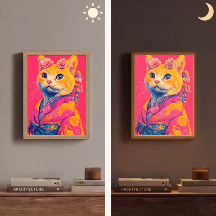 Lightbox - Wandlamp - Kat - Kimono - Bloemen - Roze — 5