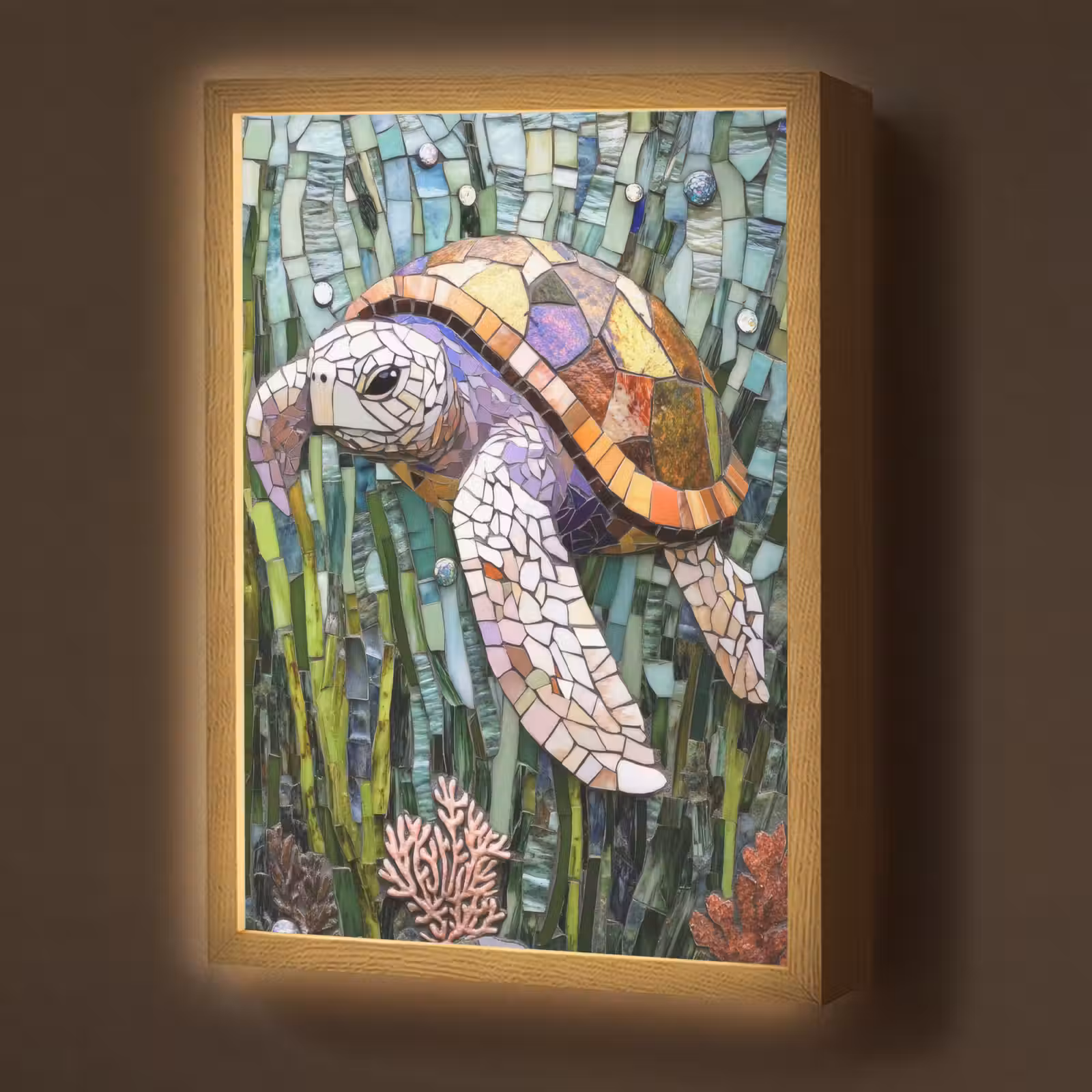 Lightbox - Wandlamp - Schildpad - Zeewier - Mozaïek — 1