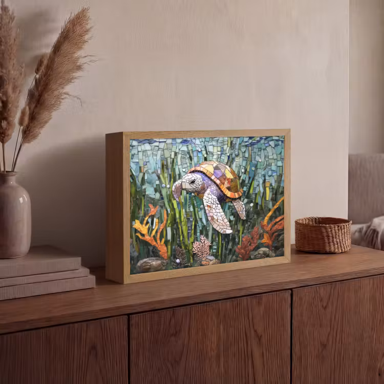Lightbox - Wandlamp - Schildpad - Zeewier - Mozaïek — 4