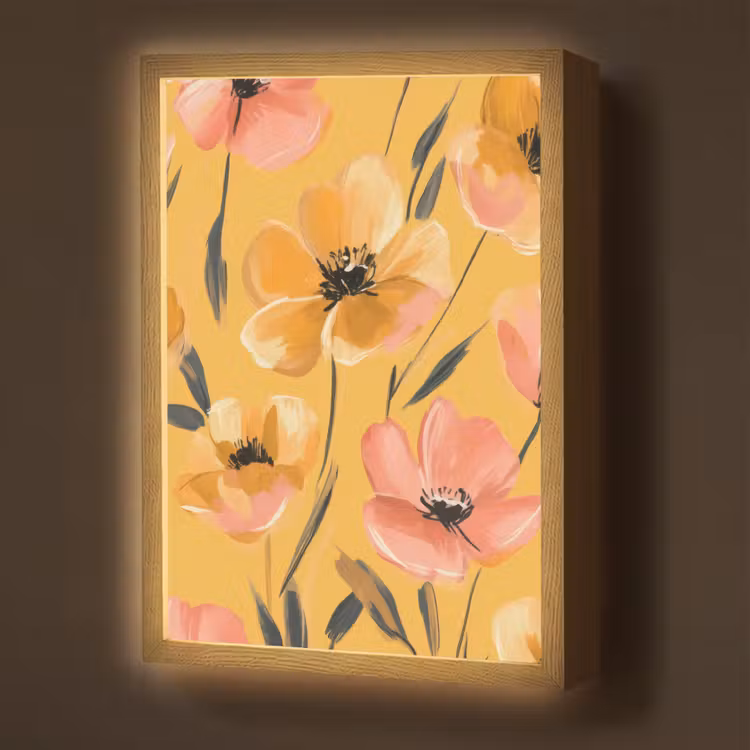 Lightbox - Wandlamp - Bloemen - Geschilderd - Geel — 1