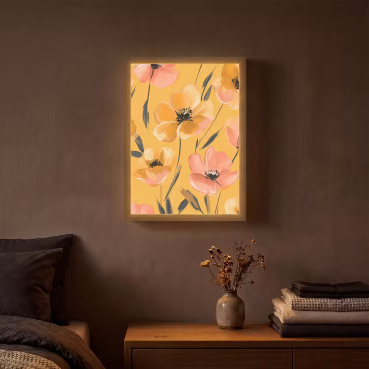 Lightbox - Wandlamp - Bloemen - Geschilderd - Geel — 3