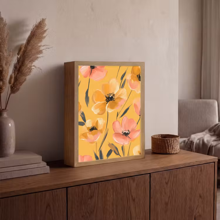 Lightbox - Wandlamp - Bloemen - Geschilderd - Geel — 4