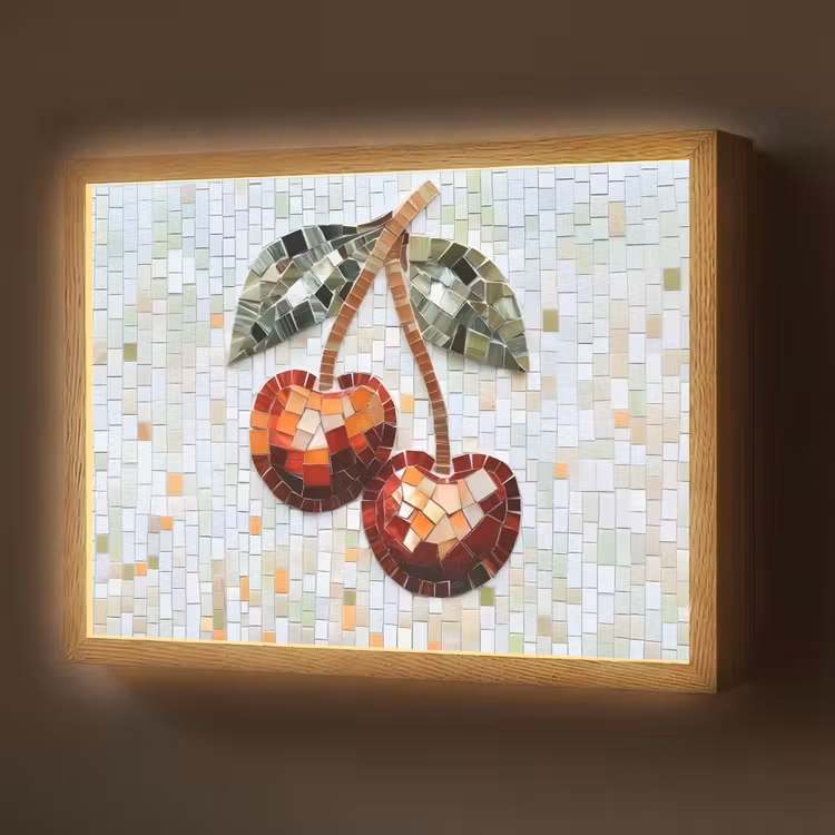 Lightbox - Wandlamp - Kersen - Rood - Mozaïek - Blaadjes — 1